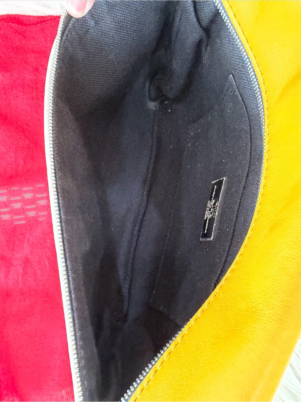 Carolina Herrera White Pebbled Leather Clutch with Yellow Trim - Picture 7 of 8